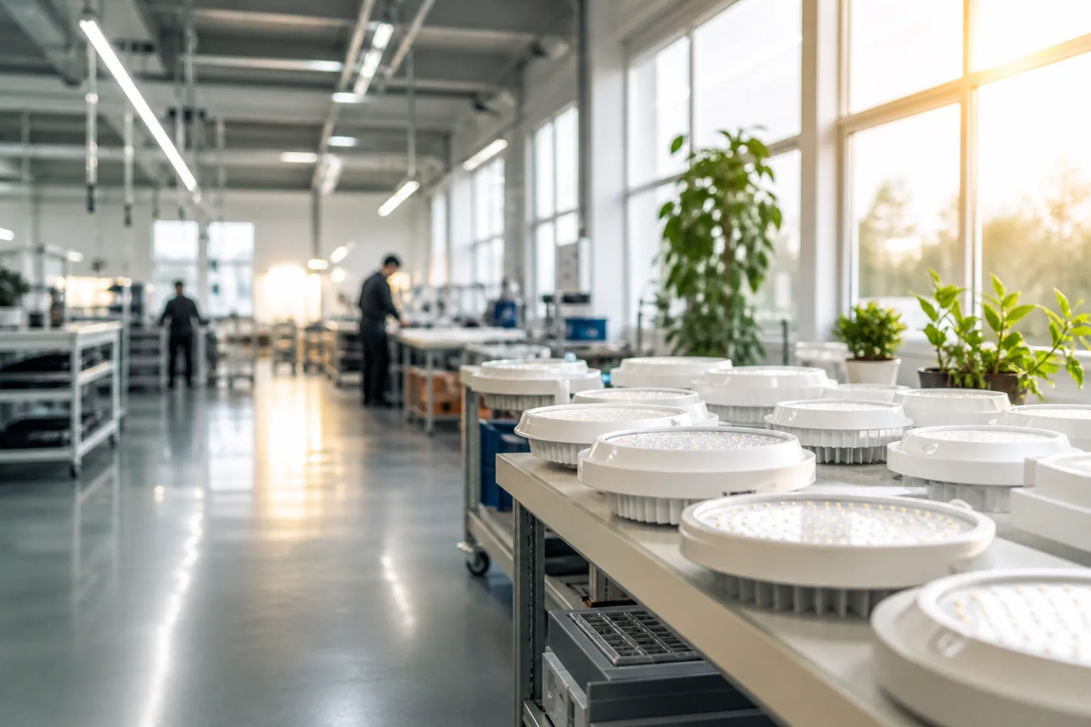 Modern LED üretim tesisinde düzenli ve sürdürülebilir çalışma ortamı